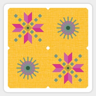 Geometric retro stars in pink on golden yellow, seamless pattern Sticker